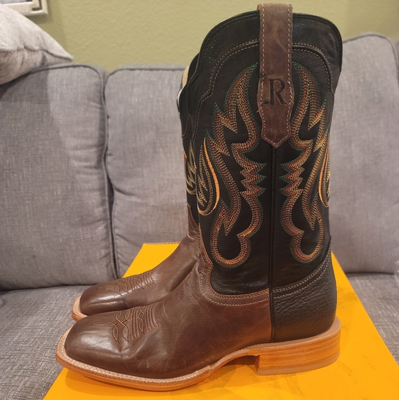 R. Watson Antique Miel Goat Black Square Toe Boots RW8003-2 Mens - Picture 1 of 12